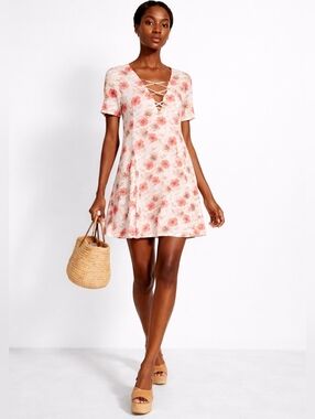 ASTR The Label Floral Lace Up Dress M Pink Rose Mini Romantic Coquette Spring